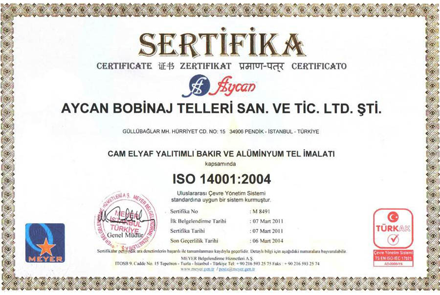 Aycan Bobinaj sertifika